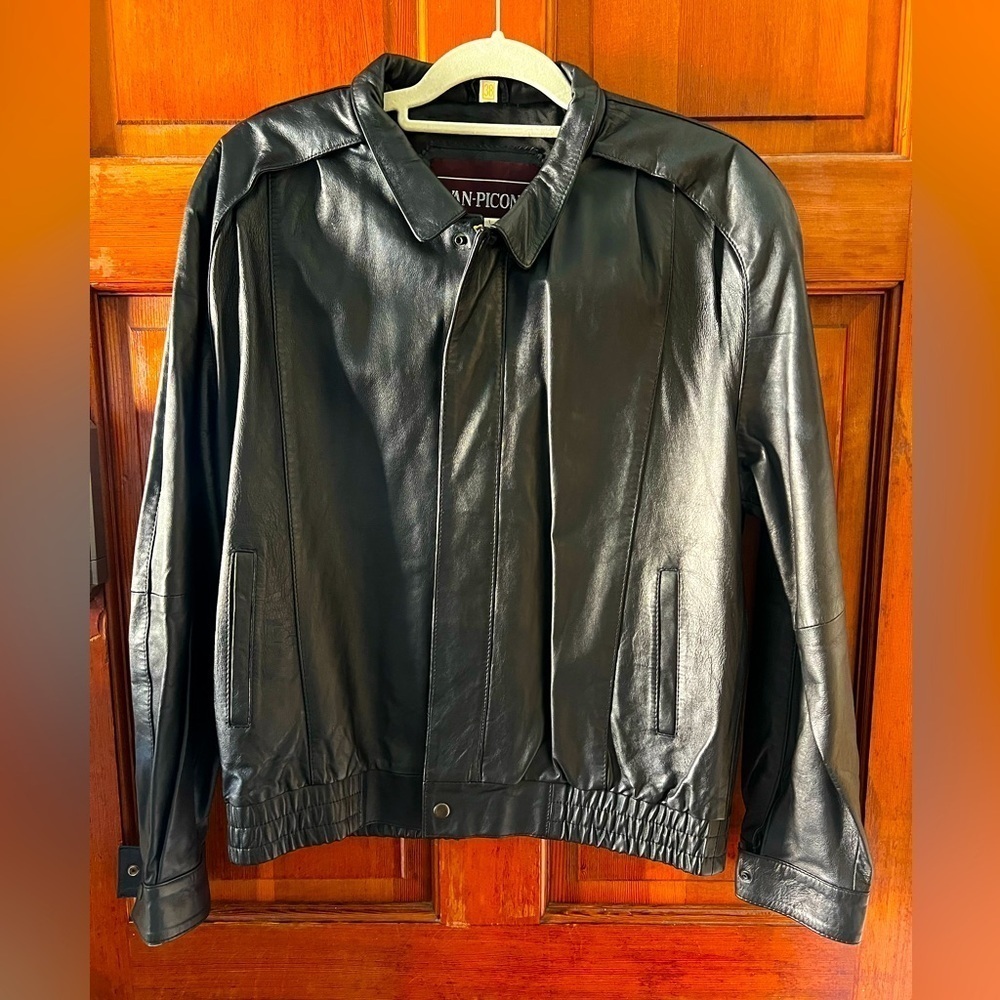 Evan-Picone Genuine Leather Jacket Black Bomber Moto Style Size 38 Medium Large